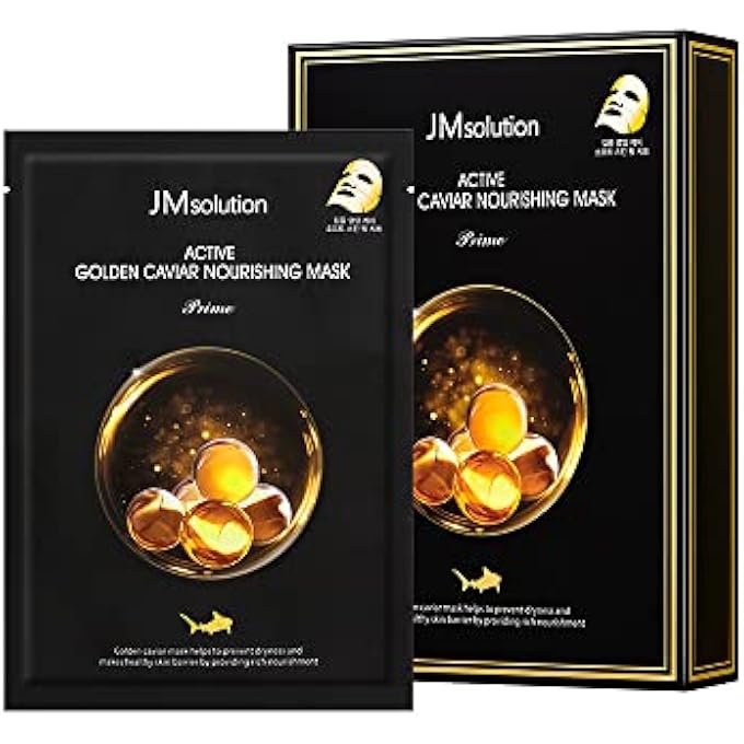 JMsolution ACTIVE GOLDEN CAVIAR NOURISHING MASK - KOREAN SKINCARE FACIAL MASK-CAVIAR EXTRACTED - COLLAGEN ESSENCE- 10 SHEETS FOR ALL SKIN TYPES - Image 1
